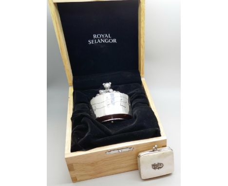 A Royal Selangor Pewter musical Teddy bear bedtime trinket, boxed, and a small mother of pearl purse
