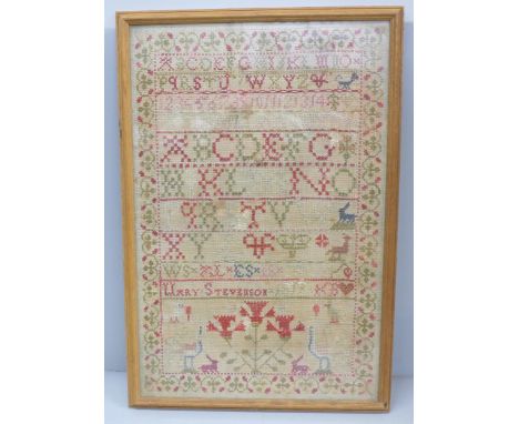 A George III sampler, Mary Stevenson, 1819, frame 32cm wide