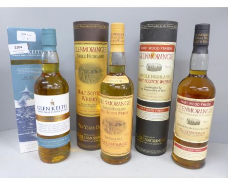 Three bottles of Scotch Whisky, Glenmorangie x2, one 10 years and Glen Keith **PLEASE NOTE THIS LOT IS NOT ELIGIBLE FOR IN-HO