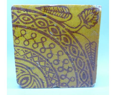 An Arts &amp; Crafts tile, 108mm, a/f