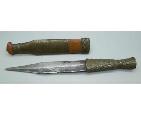 An African tribal dagger with scabbard, 20.5cm *This lot is not available for packing and posting*