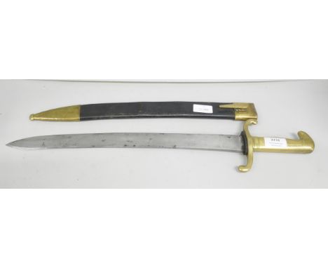 A 19th century side arm and scabbard, Prussian, the blade marked Weyersberg, handle marked 1869, some marks erased and re-mar