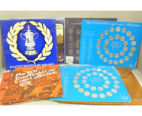 Six complete collectors coin sets, two The 1970 Esso World Cup, two FA Cup Centenary 1872-1972, Man in Flight and Historic Ca