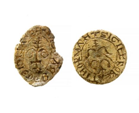 Two Medieval Lead Seal Matrices, 13th-14th Century.A circular lead seal matrix with a central device of a stylised fleur-de-l
