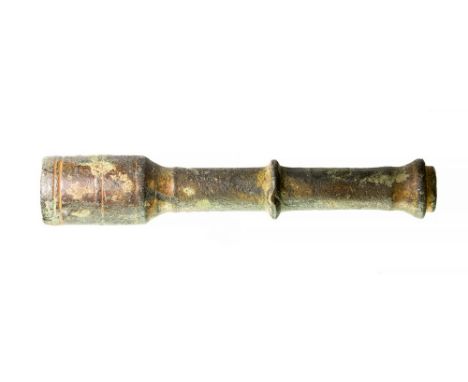 Medieval 'Bunsen Type' Candlestick. The stem and candle socket of a late medieval copper-alloy candlestick. The stem has a co