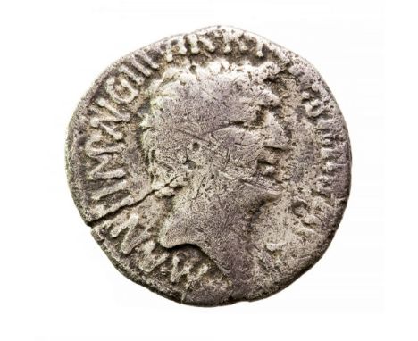Octavian & Mark Antony Triumvirate Denarius. Ephesus mint, Spring-Summer 41 BC.Obv. M ANT IMP AVG III VIR R P C M BARBAT Q P,