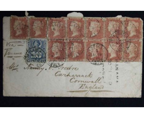 GB used in Central America, re-curable cover bearing twelve 1858 penny reds from Antofagusta, Chile to the UK via Panama, fau