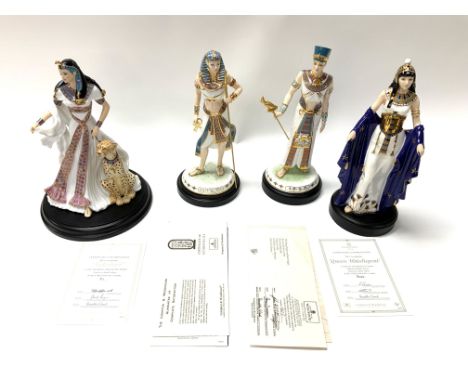 4 Egyptian porcelain figures to include Coalport limited edition Egyptian figure Queen Hatshepsut, with certificate, Wedgwood