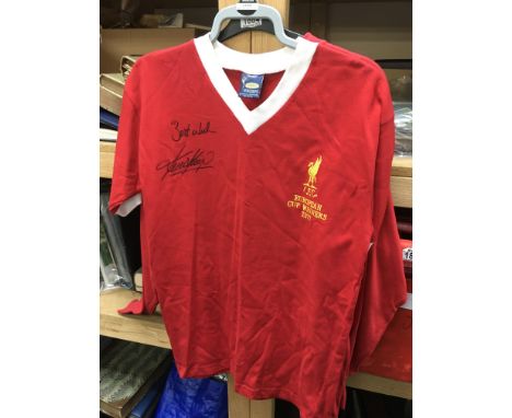 A Kevin Keegan signed Liverpool FC replica shirt, 1977 European cup winners. Shipping category B.