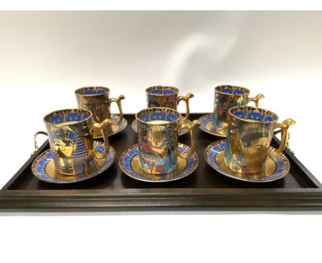 6 Compton and Woodhouse Wonders of The Nile cups and saucers together with issued gallery tray (D)