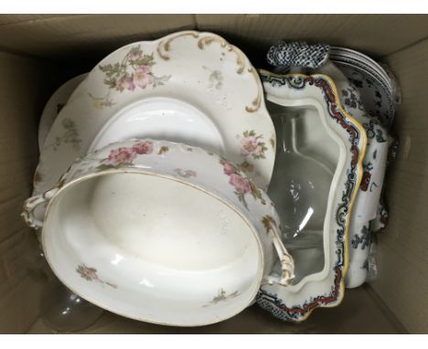 A box of various ceramics Ashworth bros Hanley, Royal Doulton Yorktown dinner set. This lot cannot be posted NO RESERVE