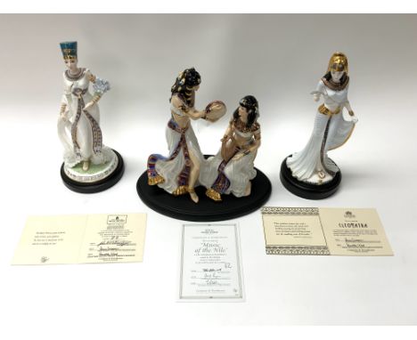 3 Egyptian porcelain figures to include Royal Worcester Egyptian Figure - Music of the Nile Limited Edition of 62 of 4950 Scu