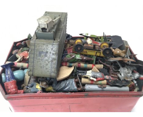 A Collection of vintage toys including tin plate, lead figures. Postage category B