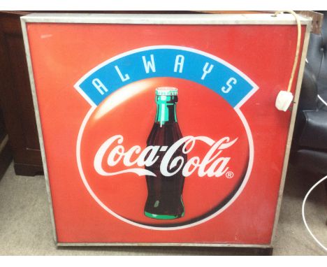 A vintage double sided Coca Cola illuminating advertising sign, dimensions 75x75. This lot cannot be posted