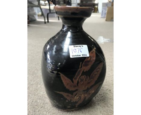 A David Leach stoneware brown glazed bottle vase. 25cm. NO RESERVE