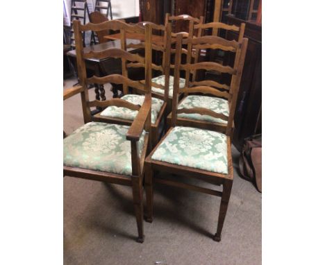 A Set of five oak ladder back dining chairs with drop in seats (5). NO RESERVE