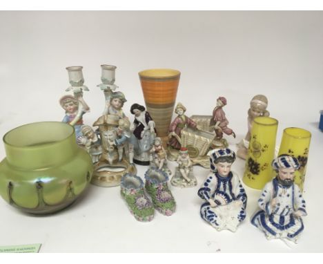 A collection of late 19th and early 20th century ceramics and glass including two Victorian nodding head seated figures art g