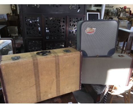 Three vintage suit cases. Largest is 76cm wide by 46cm tall.