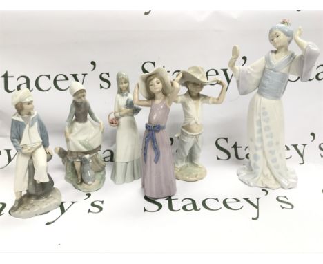 A Collection of porcelain figures including Lladro, Nao, Porcegama Valencia etc. 23 to 34cm tall. This lot cannot be posted