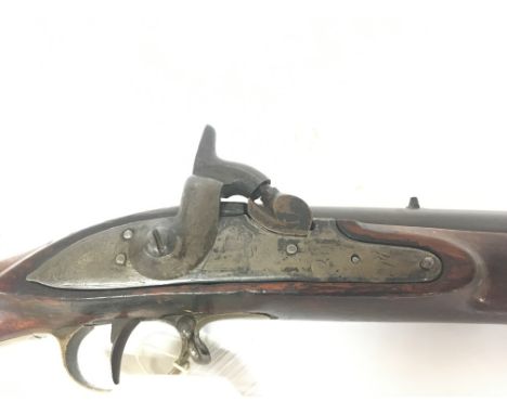 An Early 19th Century Percussion muzzle load East India Company rifle possible a flint lock conversion full length walnut sto