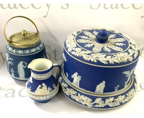 An Adamâ€™s of Tunstall Jasper ware Stilton dish together with 2 early Jasper ware Wedgewood pieces.m