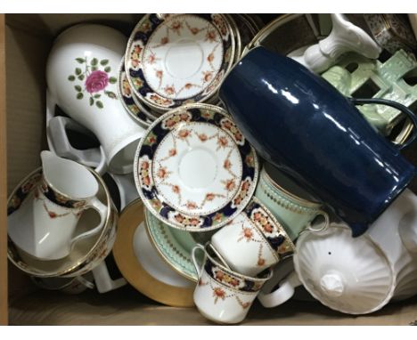 A box containing decorative Victorian and later cups and saucers and other ceramics. NO RESERVE