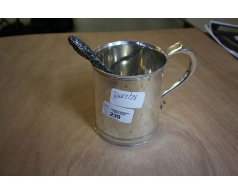 Silver topped button hook and silver plated tankard