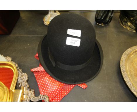 Bowler Hat ' Lincoln Bennett &amp; Co ' &amp; Red Polka Dot Scarf