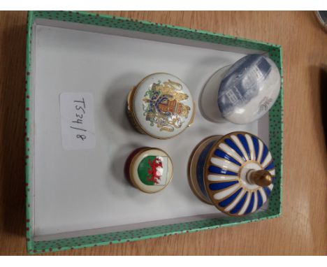 Crummles enamelled 'Wales' box, Spode Queens Jubilee box no. 314 of 500 and two other boxes