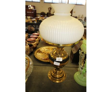 Table oil lamp with white glass shade