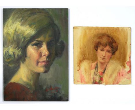 GERTRUDE BENNET - HEAD OF A YOUNG LADY, SIGNED VERSO, WATERCOLOUR, 212 X 12CM UNFRAMED AND A STUDY FOR A PORTRAIT OF A YOUNG 