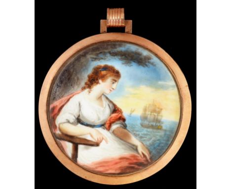 ENGLISH SCHOOL, EARLY 19TH C  PORTRAIT MINIATURE OF A CHILD HOLDING A WHIP AND A MINIATURE OF LADY AS HOPE IN DOUBLE SIDED GO