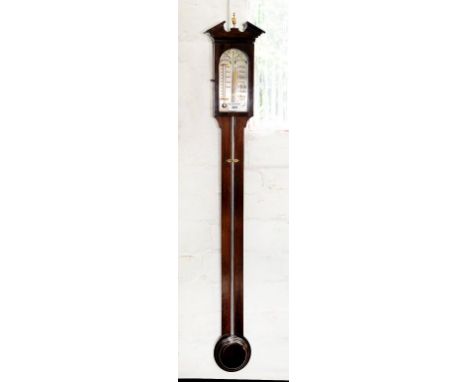 A REPRODUCTION MAHOGANY EXPOSED TUBE CISTERN BAROMETER IN 18TH CENTURY STYLE, 97CM H, 20TH CENTURY