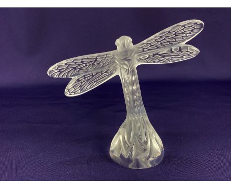 A Lalique frosted glass model of a dragonfly, marked Lalique France, 9cm high