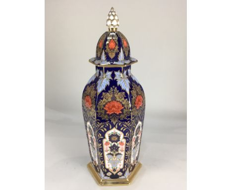 A Derby Ceramic Art Studios 'Hamilton Imari' porcelain jar and cover, of hexagonal form, 44cm high