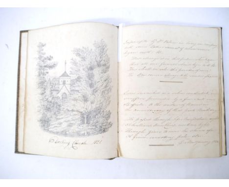 A commonplace album circa 1820, containing manuscript extracts, poetry and prose, and 9 well executed pencil sketches of Surr