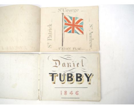 Two mid 19th Century manuscript exercise books containing well executed penmanship/draughtsmanship, copperplate handwriting, 