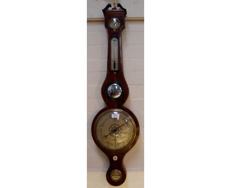A 19th century mercury column barometer in rosewood banjo shaped case, height 38"