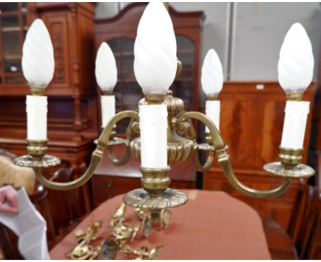 A period style 5 branch brass centre light