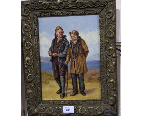 A late Victorian oil on board:  Two Old Salts, 10½" x 7½"; another depicting a Welsh seascape