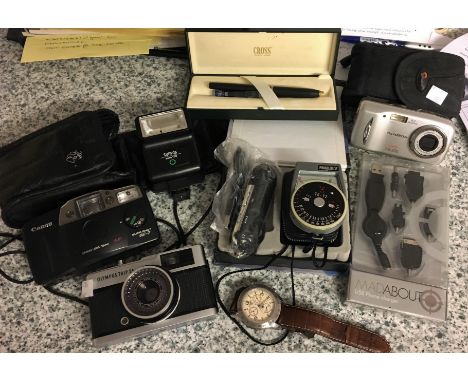 A gent's Tissot watch; an MPS player; a Cross fountain pen; a selection of cameras etc