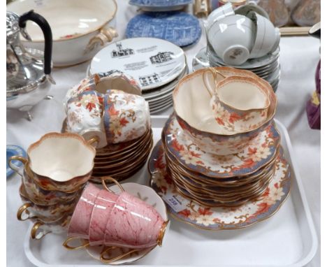 A late 19th century Staffordshire 34 piece part tea service decorated with autumn leaves; a Noritake Chatham part tea service