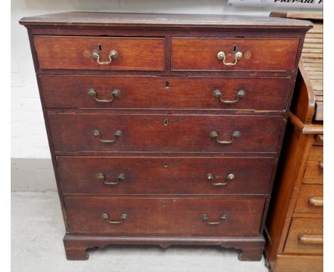 A Georgian oak chest of 4 long and 2 short drawers, on ogee bracket feet, length 37" x 20" x 42" height