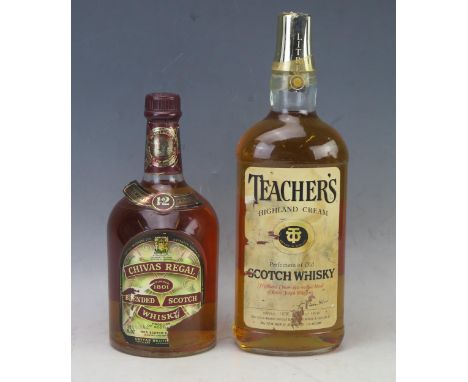 One litre bottle 1980's Teachers Highland cream Scotch whisky and a bottle Chivas Regal 12 year old whisky (2). 