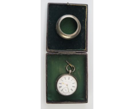 A late Victorian silver cased gents open faced pocket watch, with 44mm enamel Roman dial and subsidiary seconds dial,, marks 