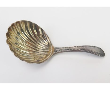 A George III silver Old English pattern caddy spoon, maker Thomas Chawner, with shell shaped bowl, 8cm long, 15gms, 0.50ozs. 