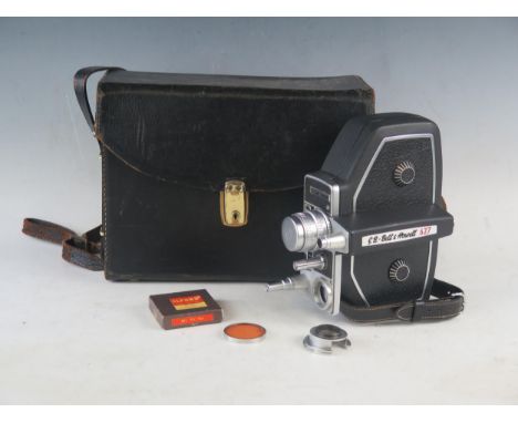 A G.B. Bell &amp; Howell 627, 16mm cine camera, contained in a fitted stitched leather case. 