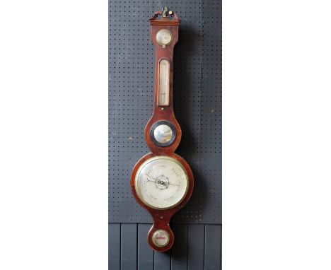 L. Solomons, Bath, a 19th century mahogany and boxwood strung wheel barometer, with broken swan neck pediment, with hygromete