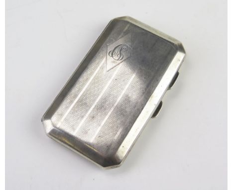 A George V silver cigarette case, maker's mark worn, Birmingham, 1923, initialled, with engine turned decoration, 63gms, 2.05