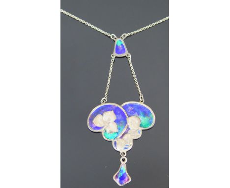 A Charles Horner Silver and Enamel Pendant Necklace in integral 18.5" chain, c. 71mm drop, Chester 1906" 